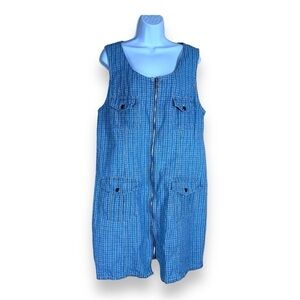 LARGE VINTAGE DPS NEW YORK BLUE PLAID COTTON DRESS SLEEVELESS COTTAGECORE PREPPY